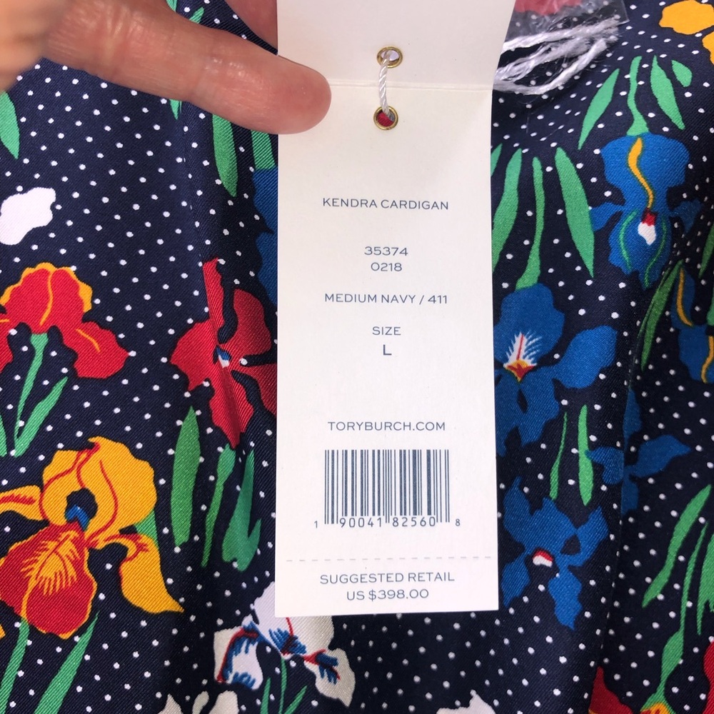 Tory Burch Kendra Cardigan Navy With Contrasting Cream Trim Size L - Picture 11 of 15